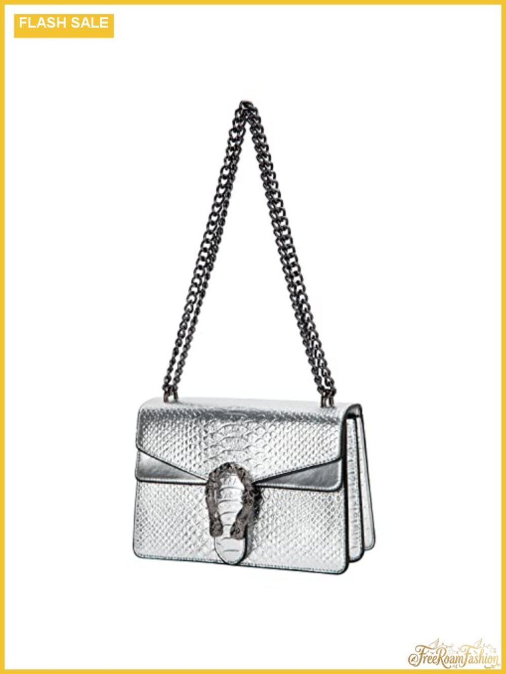 Faux Leather Snake Print Crossbody Bag Chain Strap Satchel Handbag